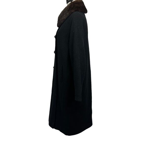 Vintage Lady Lambrell Black Wool Coat with Faux Fur Collar - Size M/L - Picture 2 of 12